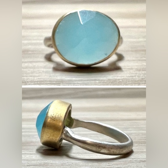 Sundance Jewelry - Vintage Designer Sundance Catalog Sterling Silver Aqua Chalcedony Ring, Size 5
